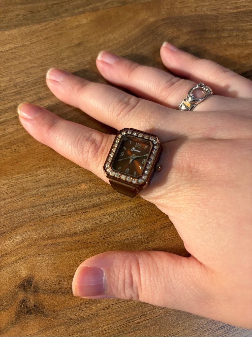 Vintage Geneva Brown Metallic Crystal-Trim Watch Ring